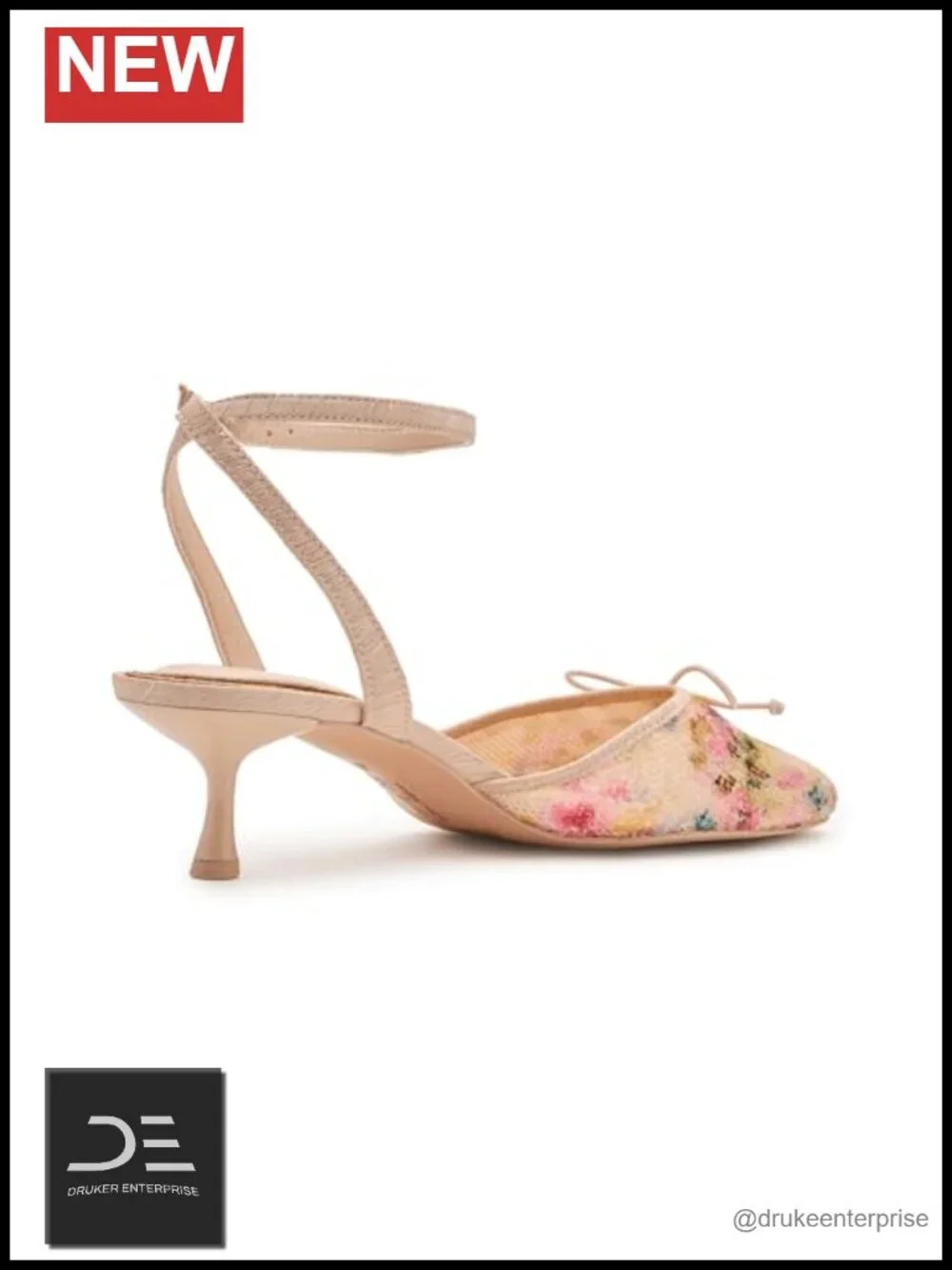 Kitten Heel Pump Round Toe Stiletto Cross Ankle Strap Mesh Floral Formal Evening